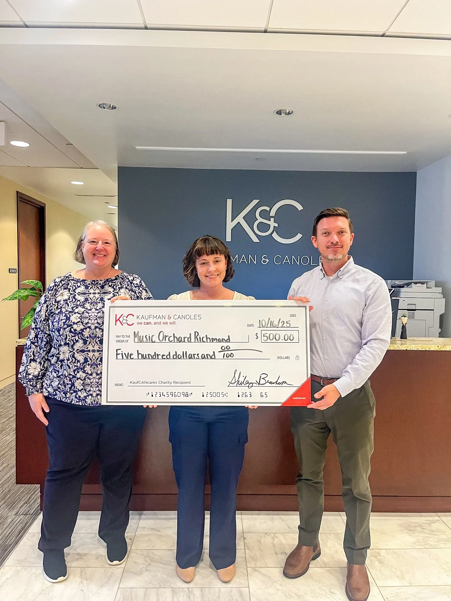 We&rsquo;re so grateful to Kaufman &amp; Canoles for selecting Music Orchard Richmond as one of this month&rsquo;s kaufCANcares recipients! 🎶💛
Their generous $500 donation helps us continue bringing high-quality music education to Richmond students