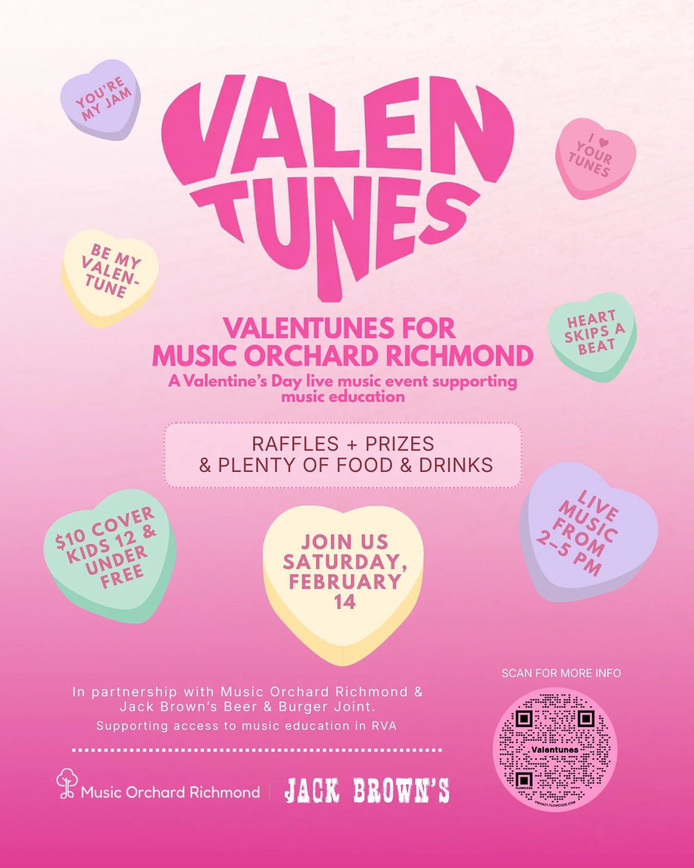 Your RVA Valentine&rsquo;s Day plans just got a lot better. 🎶🍔❤️

We&rsquo;re partnering with @jackbrownsrva for ValenTUNES 💘 A live music Valentine&rsquo;s Day fundraiser supporting Music Orchard Richmond.

Come enjoy an afternoon of:
🎶 Live loc