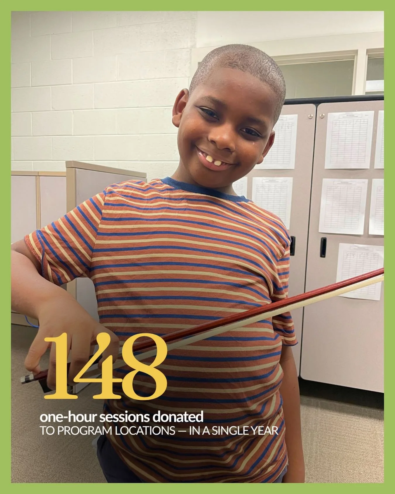 148 one-hour sessions donated to our in school residency program locations last year. That&rsquo;s 148 hours of students showing up, learning something new, and building a relationship with music. 

Still, when 34 students signed up for violin at Pet