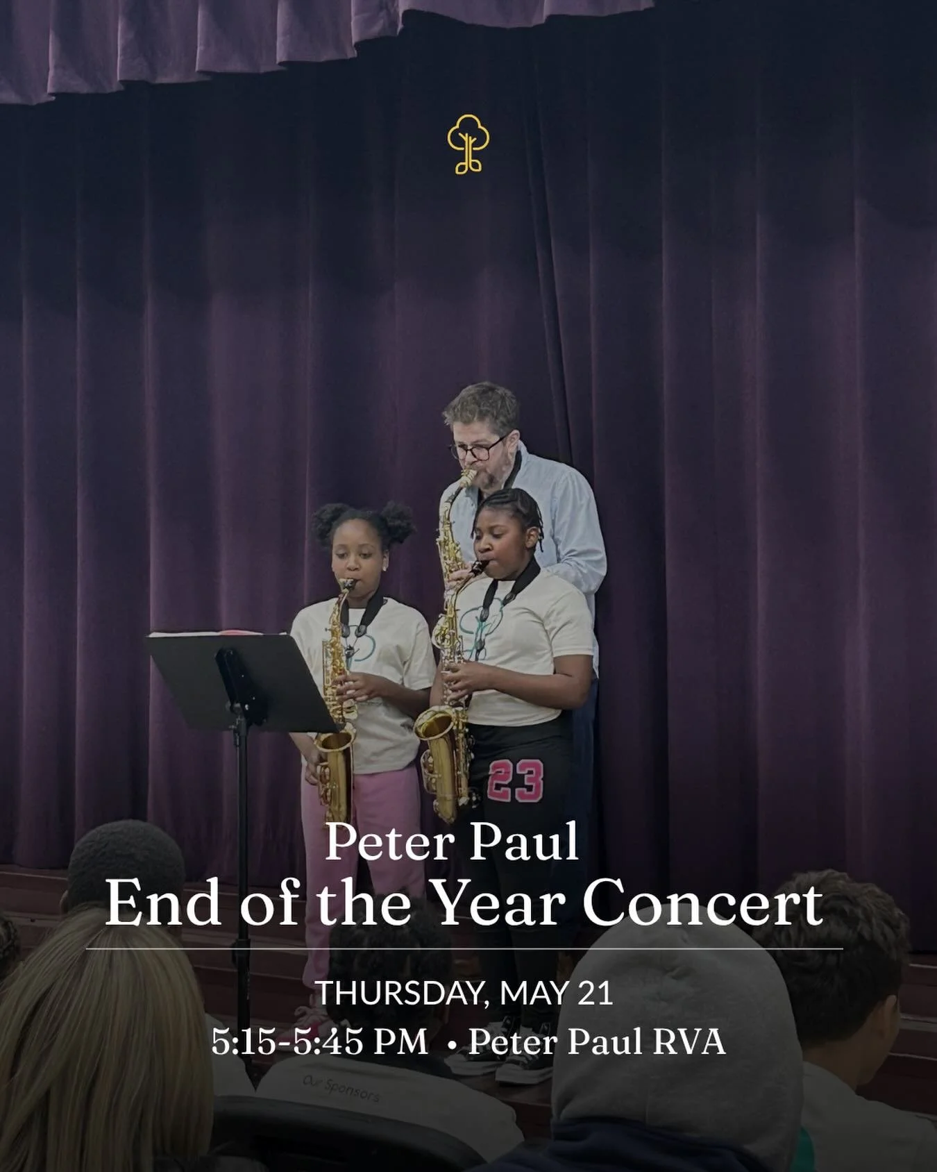 Join us for our Peter Paul End-of-Year Concert 🎷🎻✨

Come celebrate the hard work, growth, and musical accomplishments of our students as they take the stage for their end-of-year performance! 

📍 Peter Paul RVA
🗓 Thursday, May 21
⏰ 5:15-5:45 PM