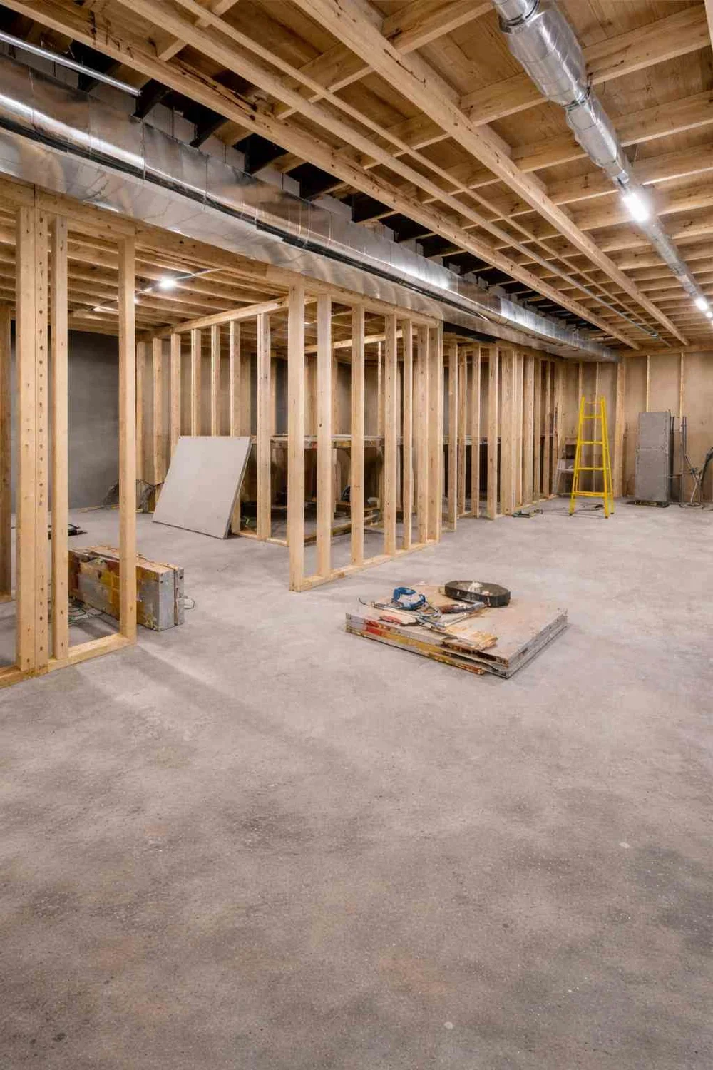 Basement framing stage in McLean, VA