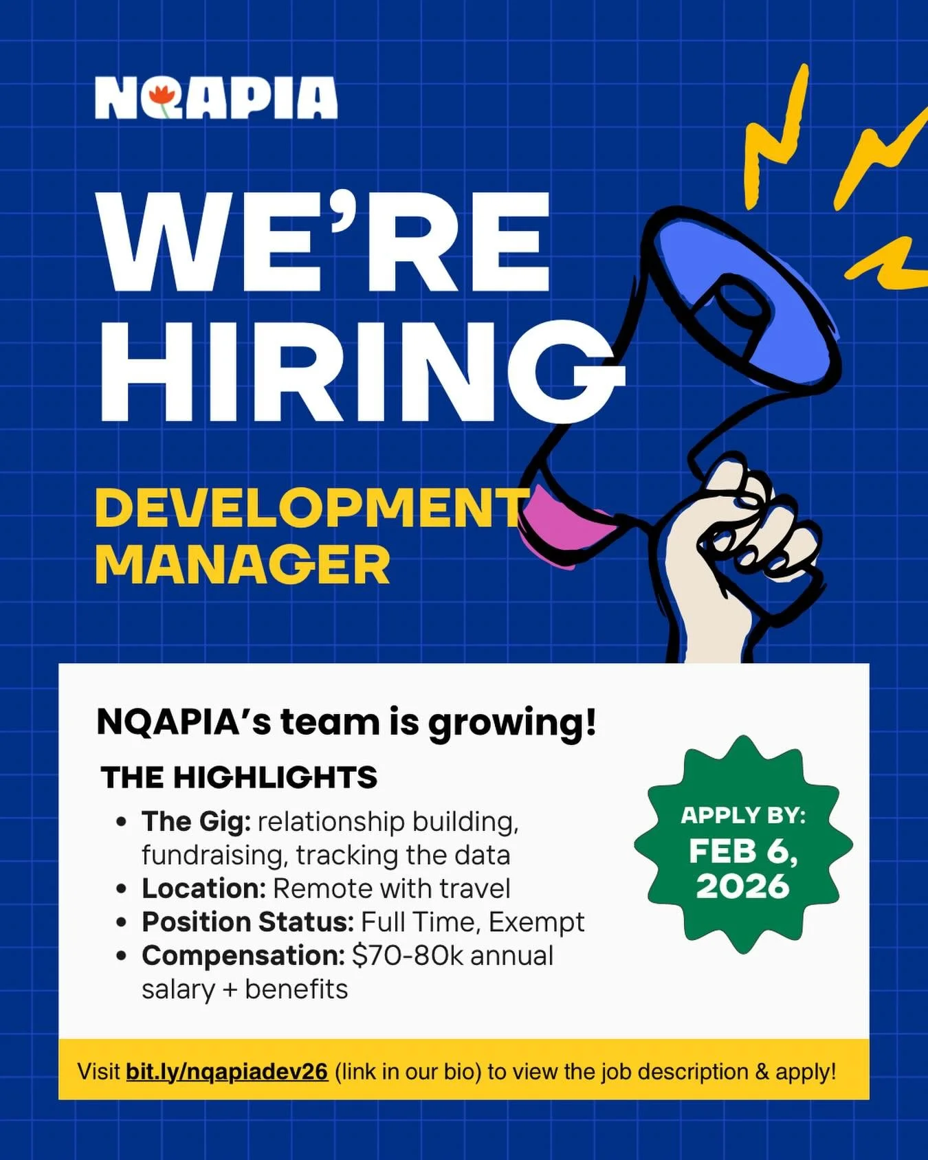 Join NQAPIA&rsquo;s team! We&rsquo;re looking for a Development Manager to help us sustain our work supporting LGBTQ+ AAPI communities. If you have a love for community building and a knack for fundraising, head to the link in this post or our bio to
