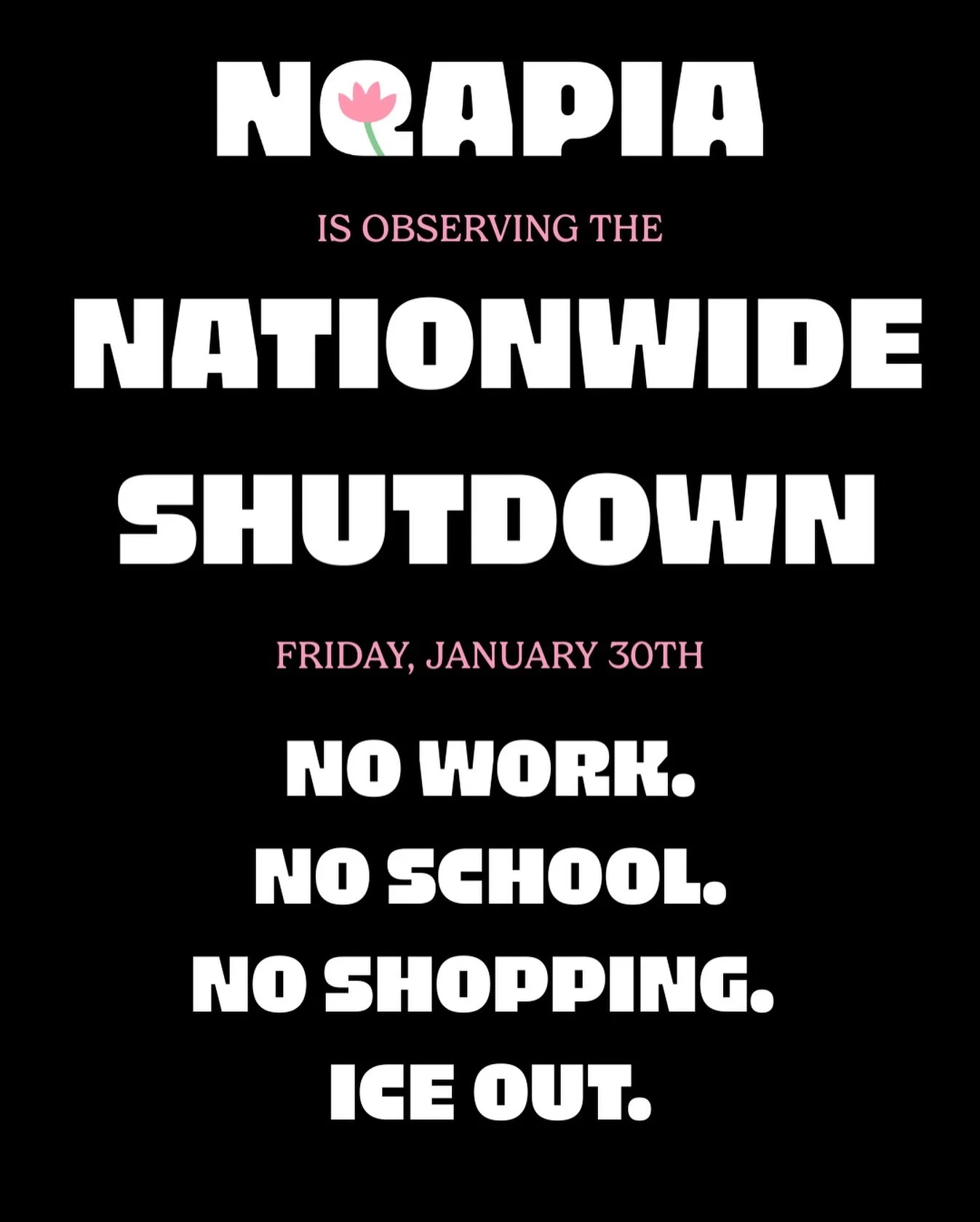 NQAPIA is observing the National Shutdown Strike in solidarity with the people of Minnesota and communities impacted by ongoing ICE raids across the country, following the core principles of No Work. No School. No Shopping. ICE Out.

ICE&rsquo;s fede