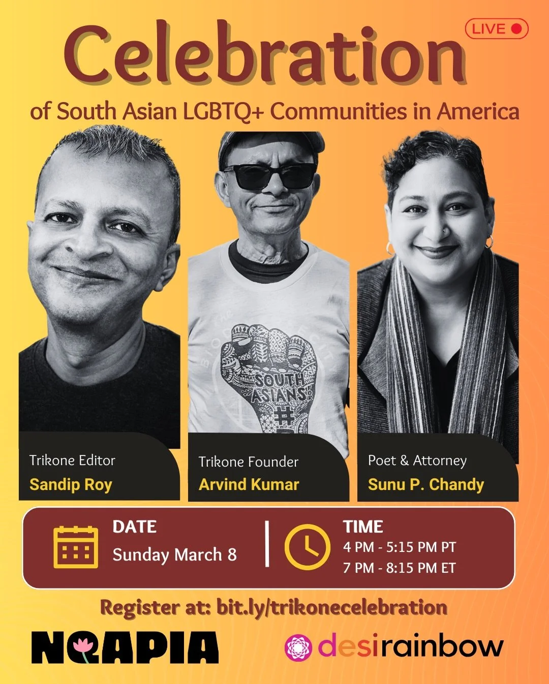 Nearly 40 years of South Asian LGBTQ+ history &mdash; documented, preserved, and still unfolding.

Join us for Celebration of South Asian LGBTQ+ Communities in America: From 1986 to the Present, a virtual event honoring the legacy of Trikone magazine