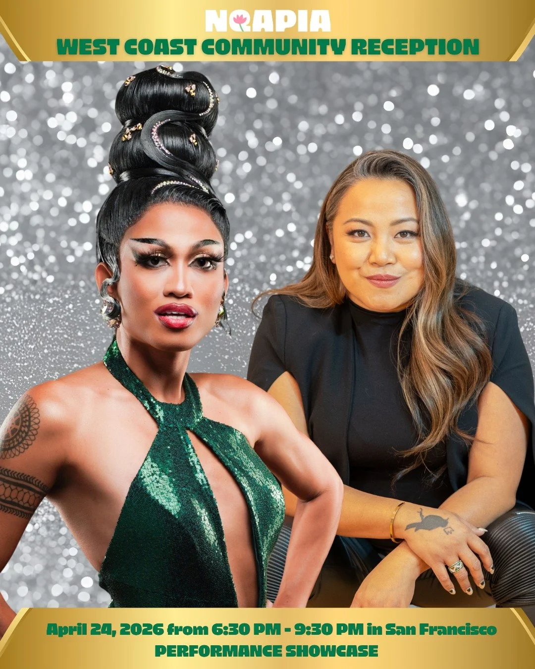 On the mic and calling the night as it unfolds, meet your hosts for NQAPIA Community Reception Performance Showcase (West Coast Edition) next week Friday (4/24/26):

✨ @mxkikikrunch &mdash; trans Filipina powerhouse, community leader, and performer w