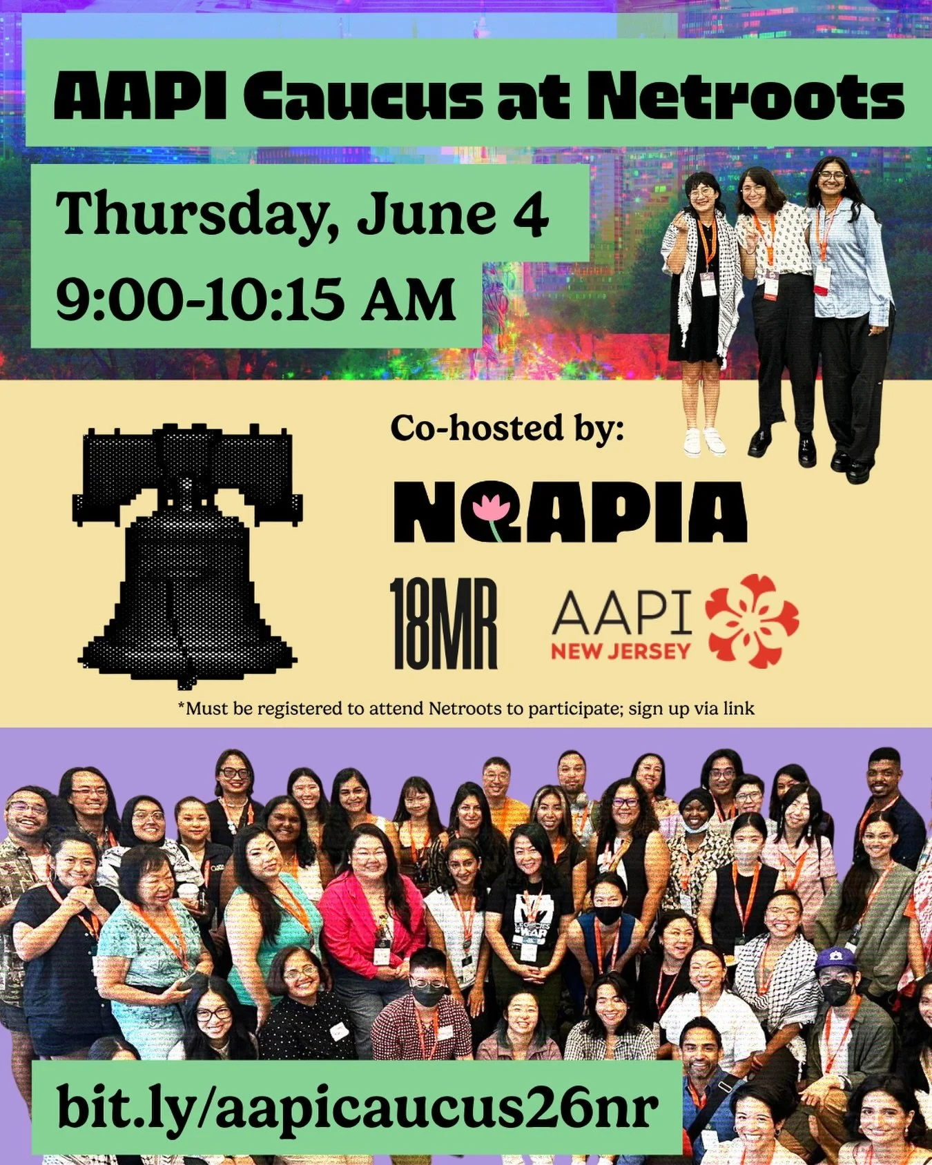 The AAPI Caucus is back at Netroots ✨

Join @nqapia @18millionrising @aapinewjersey for a space dedicated to building community with AANHPI organizers, advocates, creatives, and movement leaders from across the country.

This caucus is an opportunity