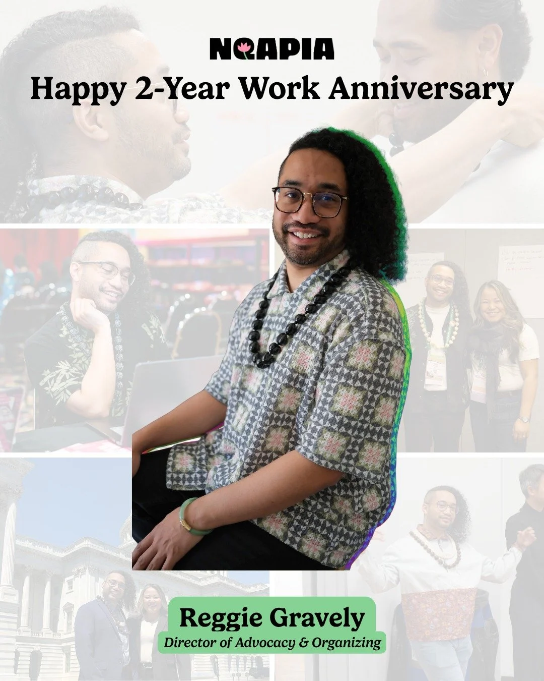 Today, we're celebrating two years of Reggie Gravely and Frederick Tran at NQAPIA.🎉

Over the past two years, Reggie and Frederick have helped strengthen LGBTQ+ AANHPI communities nationwide through advocacy, storytelling, leadership development, re