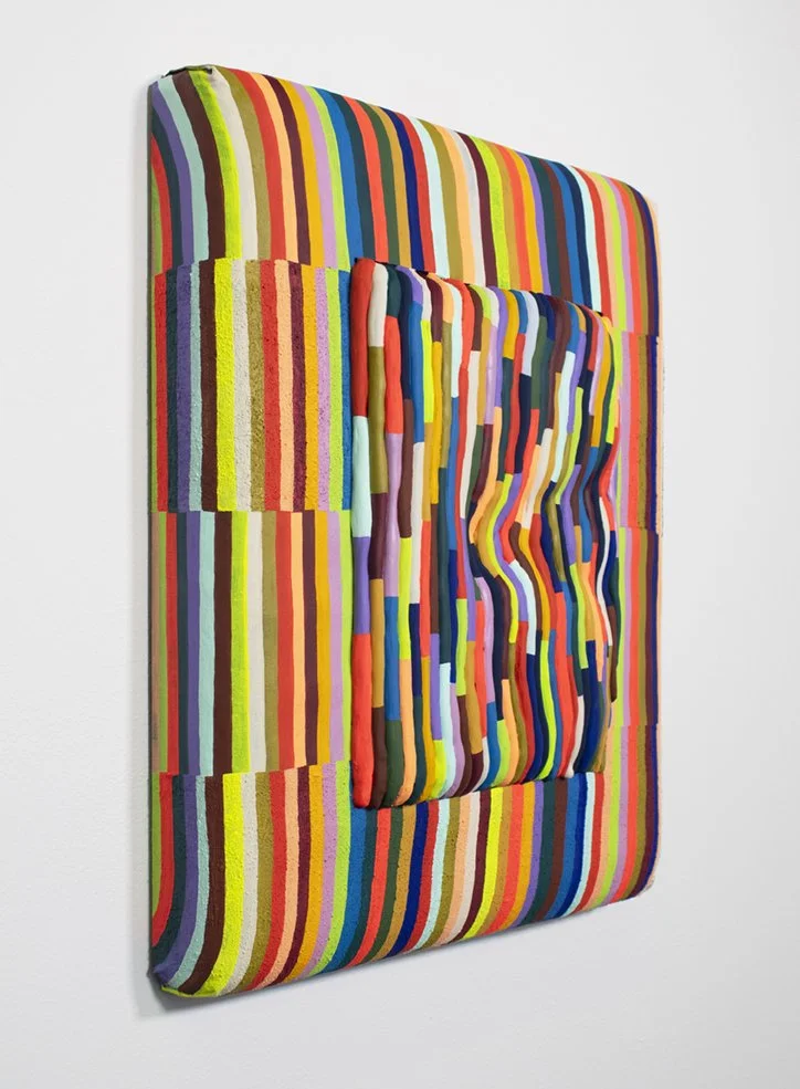 "Lunar Limb," 2026
Acrylic, DayGlo, Flashe, sand, and foam clay on canvas and foam,
20" x 16" x 2.5"
