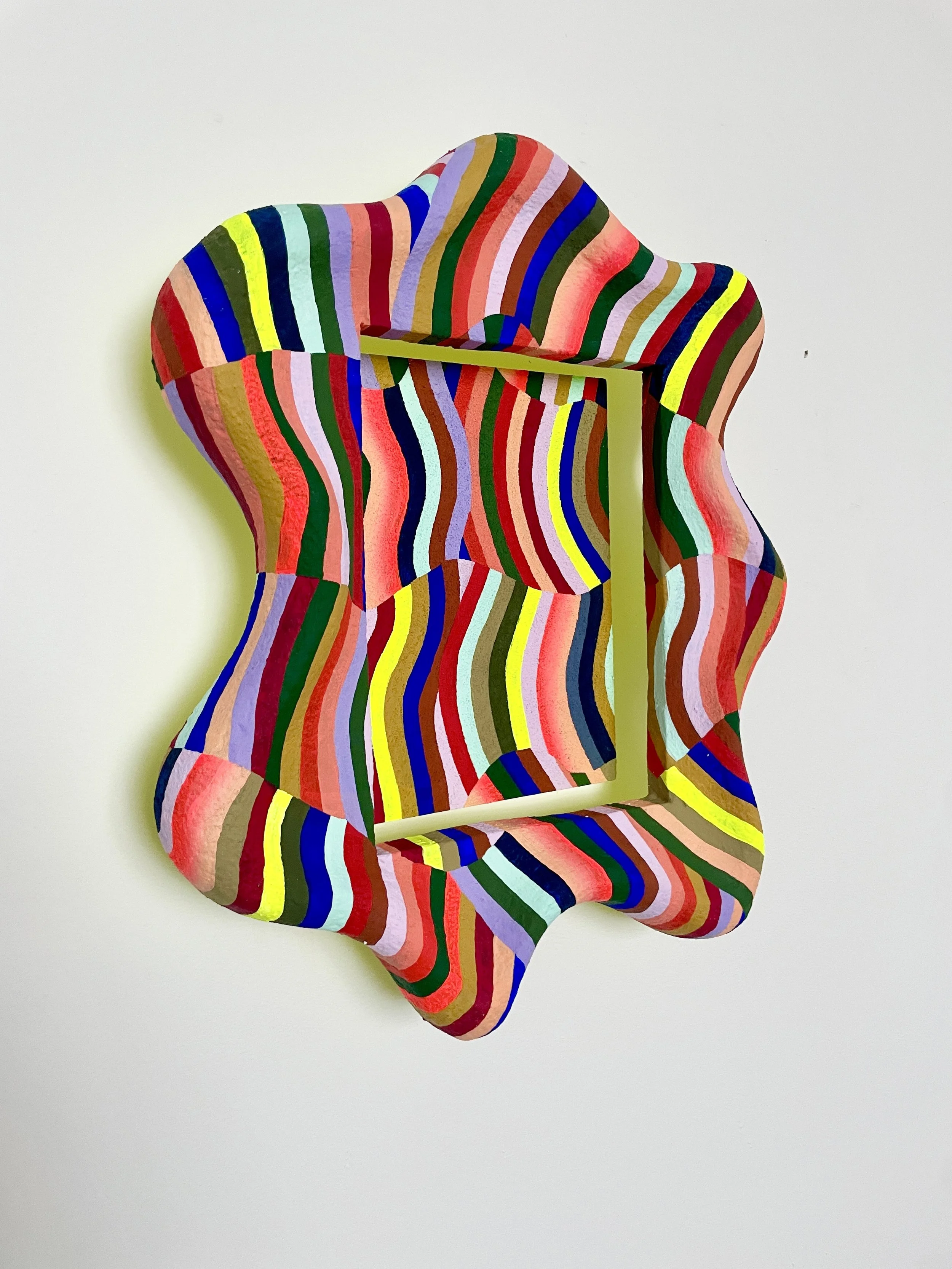 "Wobble," 2026
Acrylic, DayGlo, Flashe and pumice on foam and panel,
19" x 14 x 3"