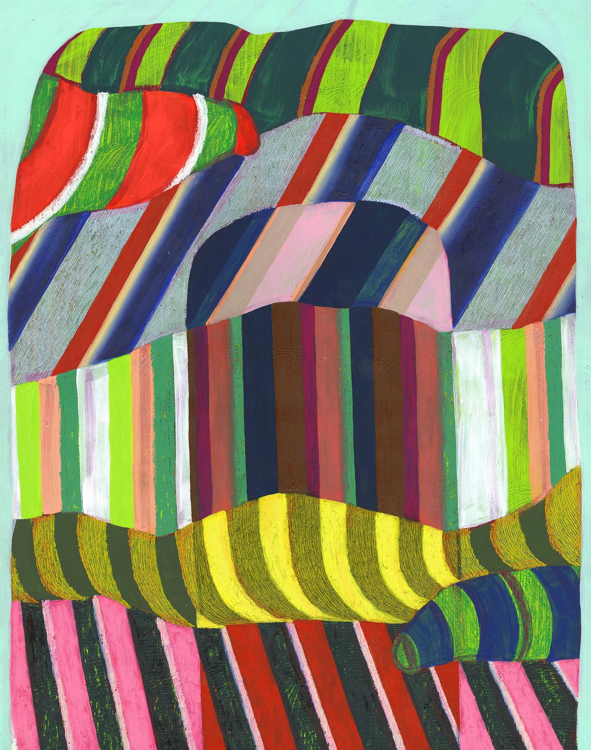 "Erratic," 2022,
Acrylic, Flashe, DayGlo and oil stick on paper mounted on canvas,
36" x 30"