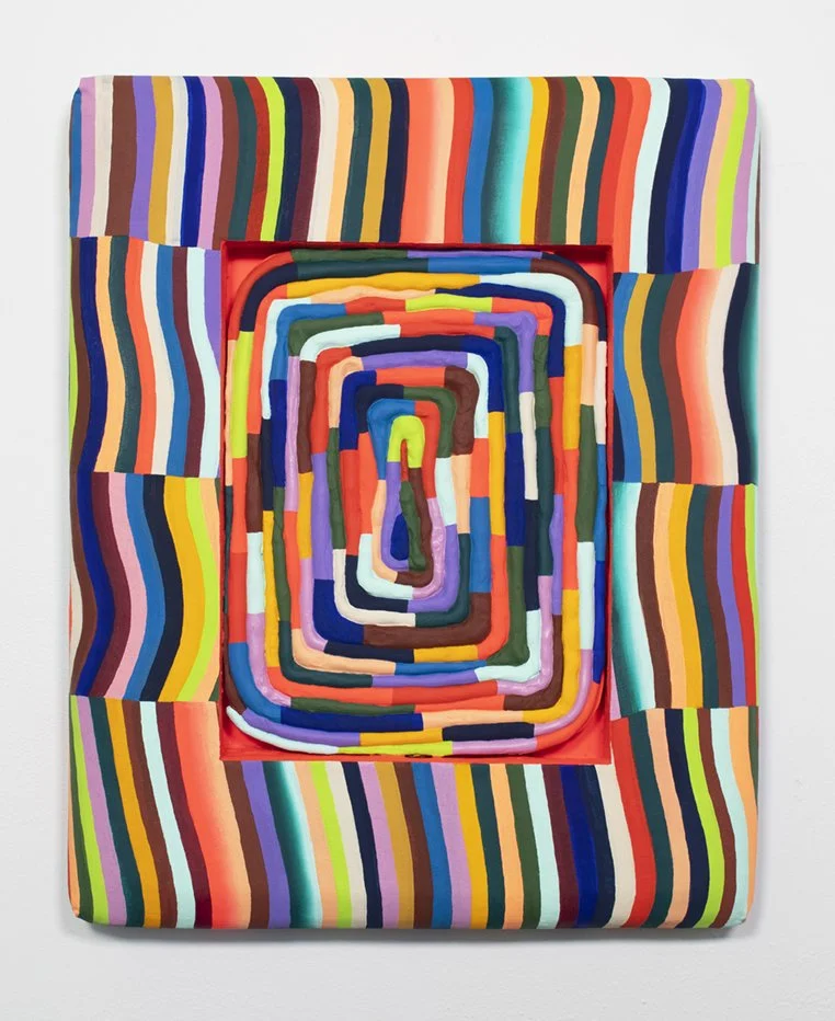 "Shoobie Doobie," 2026
Acrylic, DayGlo, Flashe and foam clay on canvas and foam,
20" x 16" x 2.5"