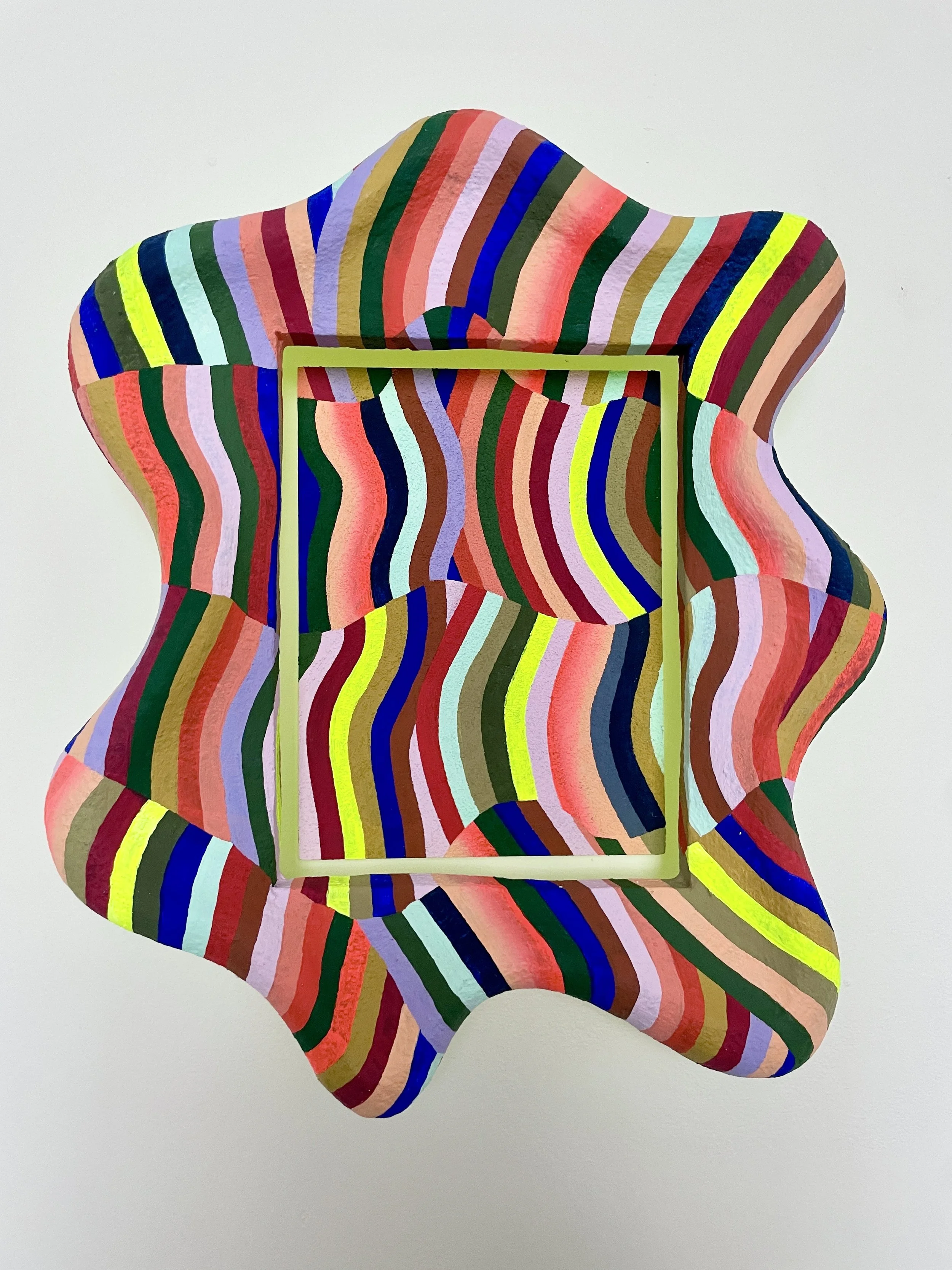 "Wobble," 2026
Acrylic, DayGlo, Flashe and pumice on foam and panel,
19" x 14 x 3"