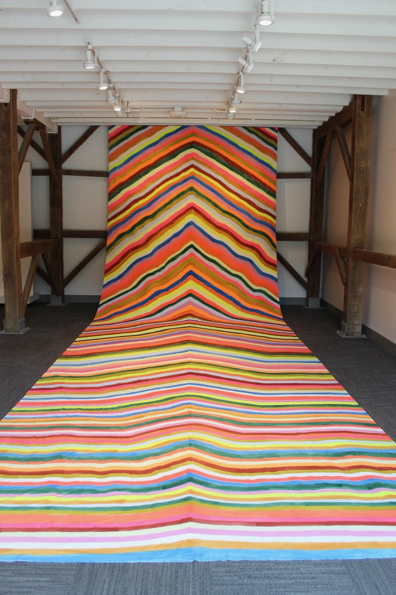 "Climb," 2023,
Acrylic and DayGlo on muslin,
30' x 9'