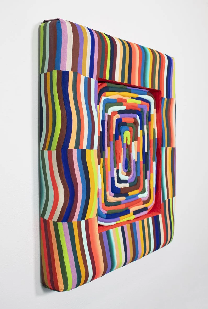 "Shoobie Doobie," 2026
Acrylic, DayGlo, Flashe and foam clay on canvas and foam,
20" x 16" x 2.5"