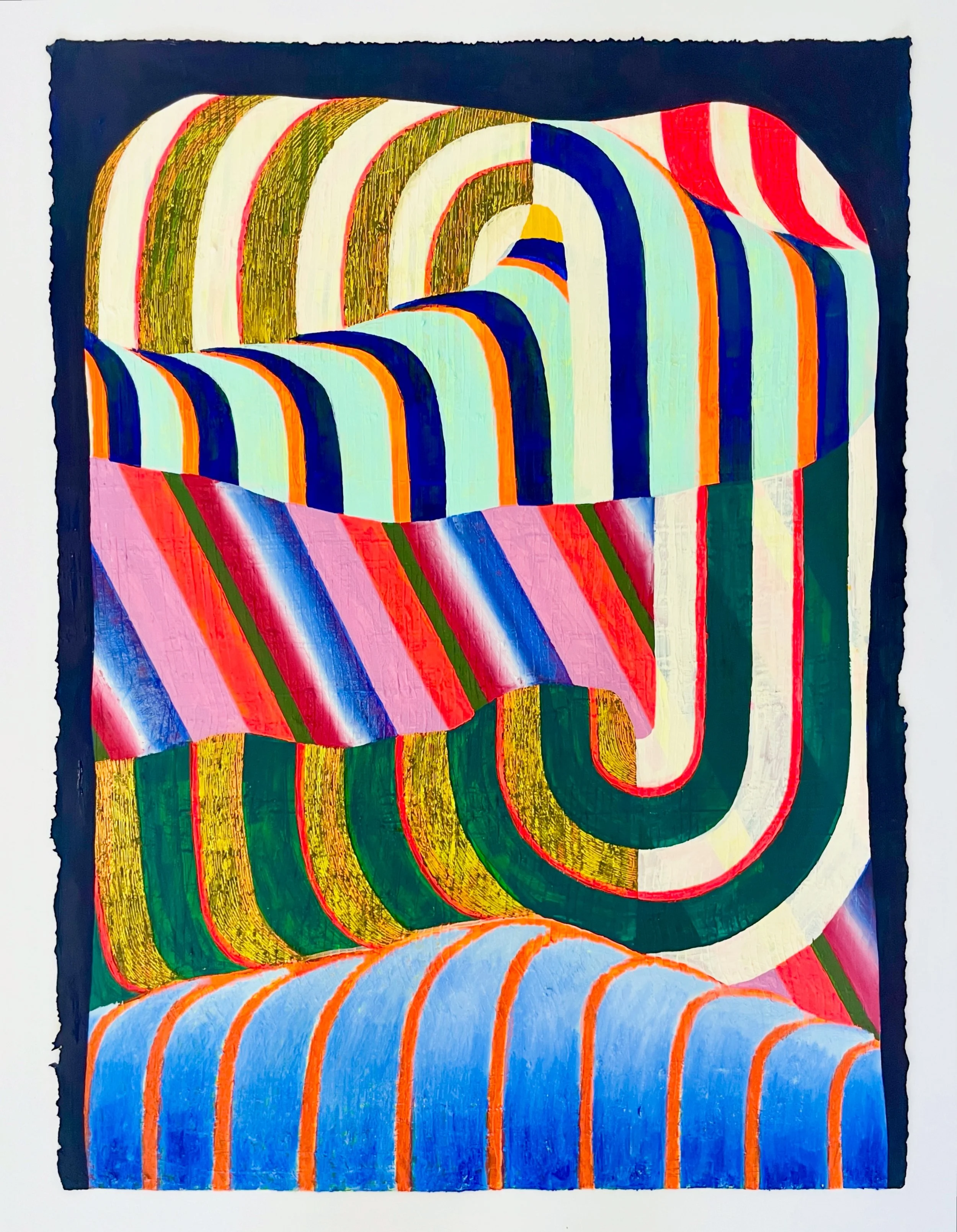 "Cave Dweller," 2025,
Acrylic, DayGlo and Flashe and oil stick on paper,
30" x 22"