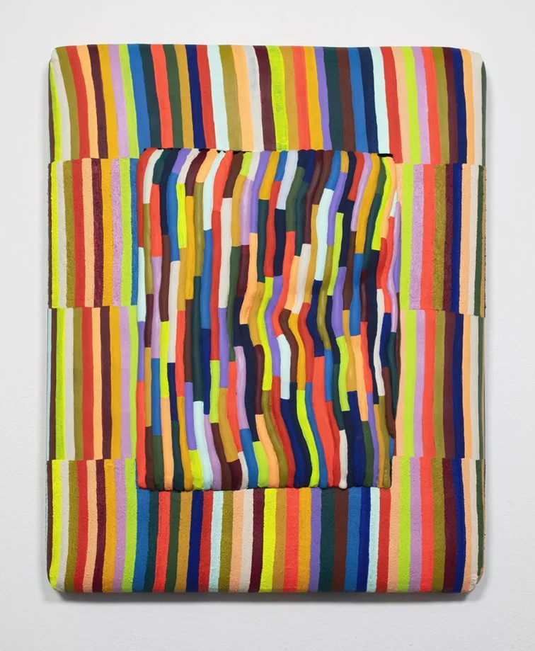 "Lunar Limb," 2026
Acrylic, DayGlo, Flashe, sand, and foam clay on canvas and foam,
20" x 16" x 2.5"