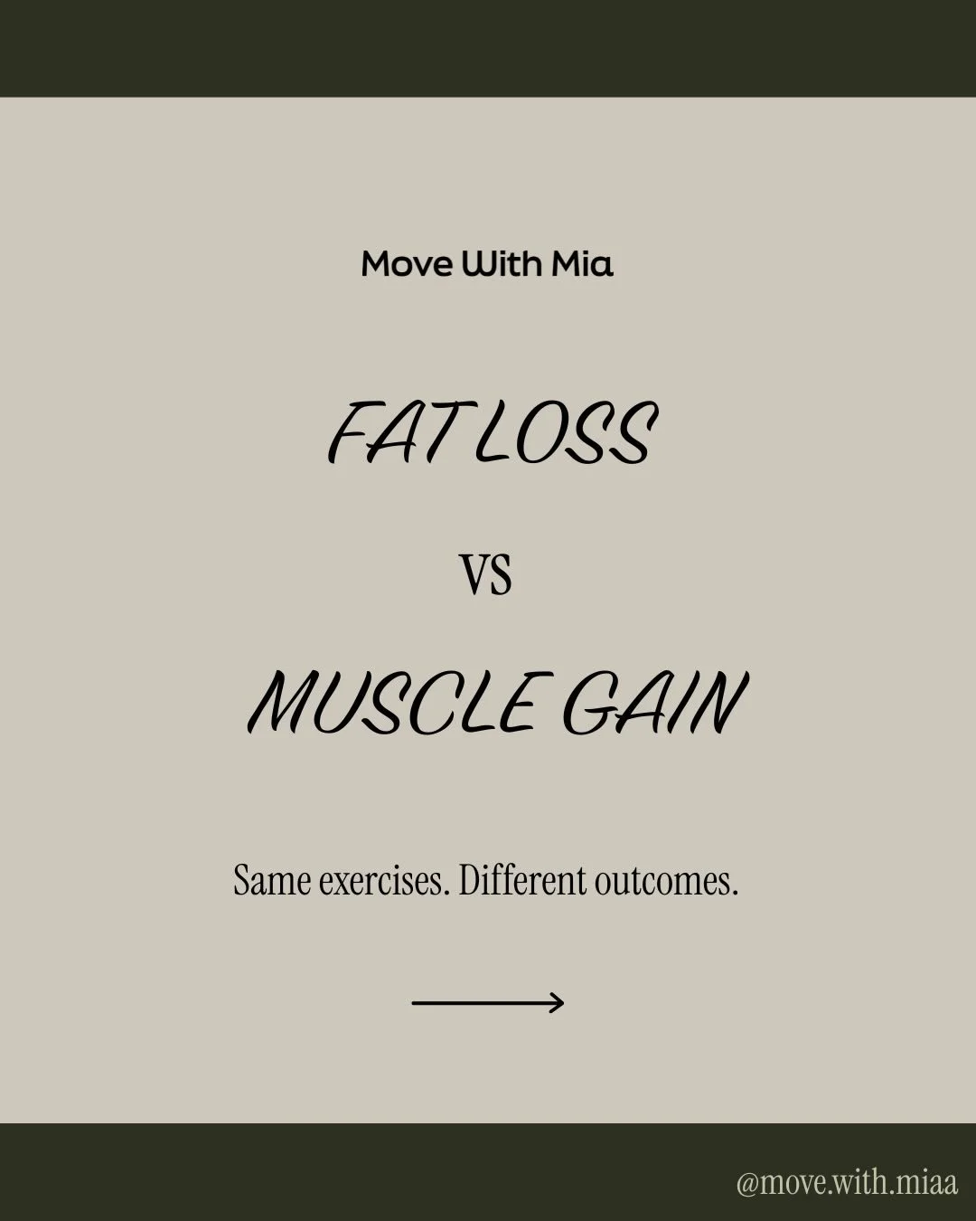 Fat loss &rarr; calorie deficit
Muscle gain &rarr; calorie surplus + strength training

The exercises don&rsquo;t change, your fuel does.

Save &amp; follow @move.with.miaa for strength, nutrition, and longevity-focused guidance✨