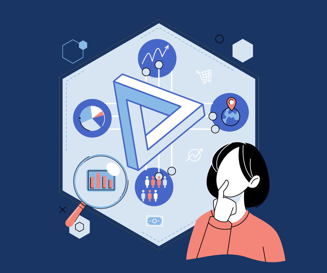 Lady thinking-charts and icons bubble