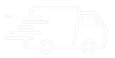 A stylized white outline of a fast-moving delivery truck with lines indicating speed.