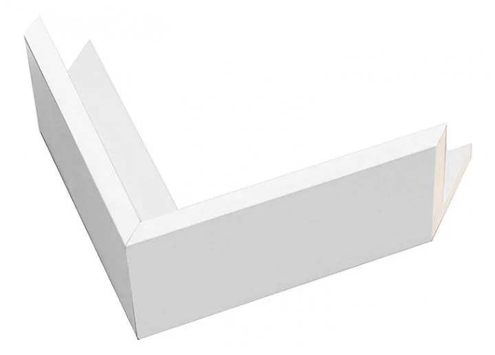 A white, U-shaped object with three vertical fins on one side, resembling a structural component or decorative piece.