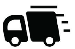Icon of a delivery truck in black.