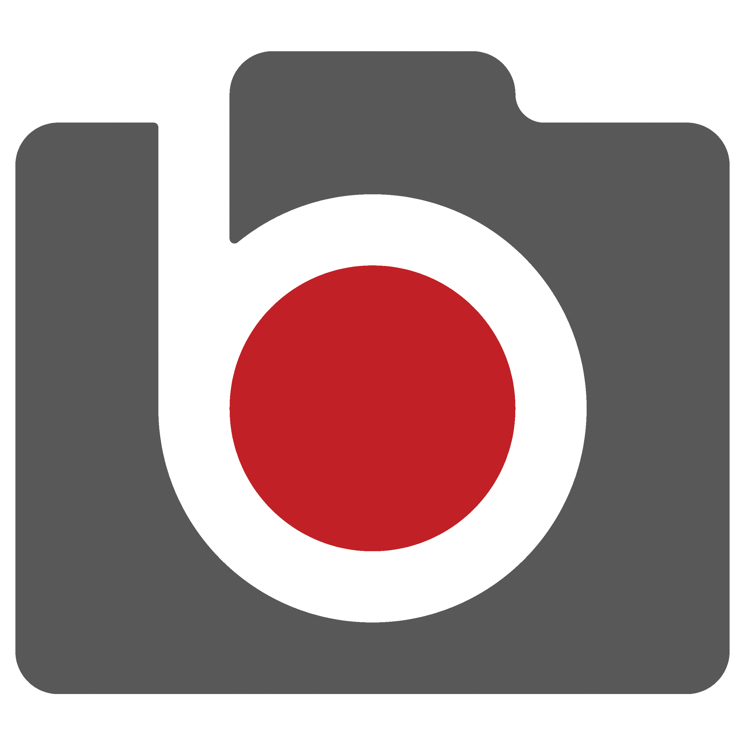 Graphic illustration of a camera with a red record button in the center.