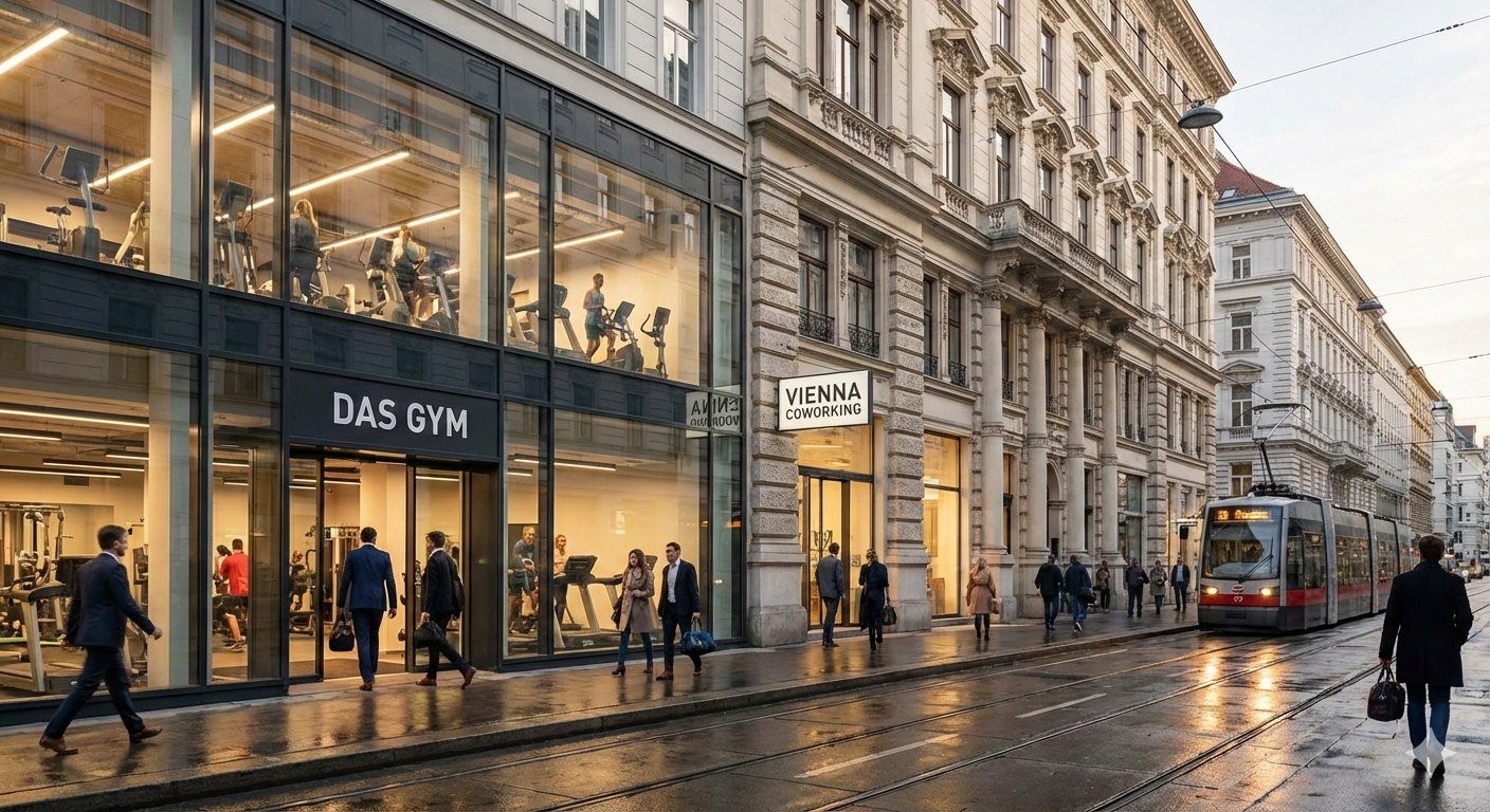 AI-generiertes Bild zur Symbiose zwischen einem Fitnessstudio und einem Coworking-Space