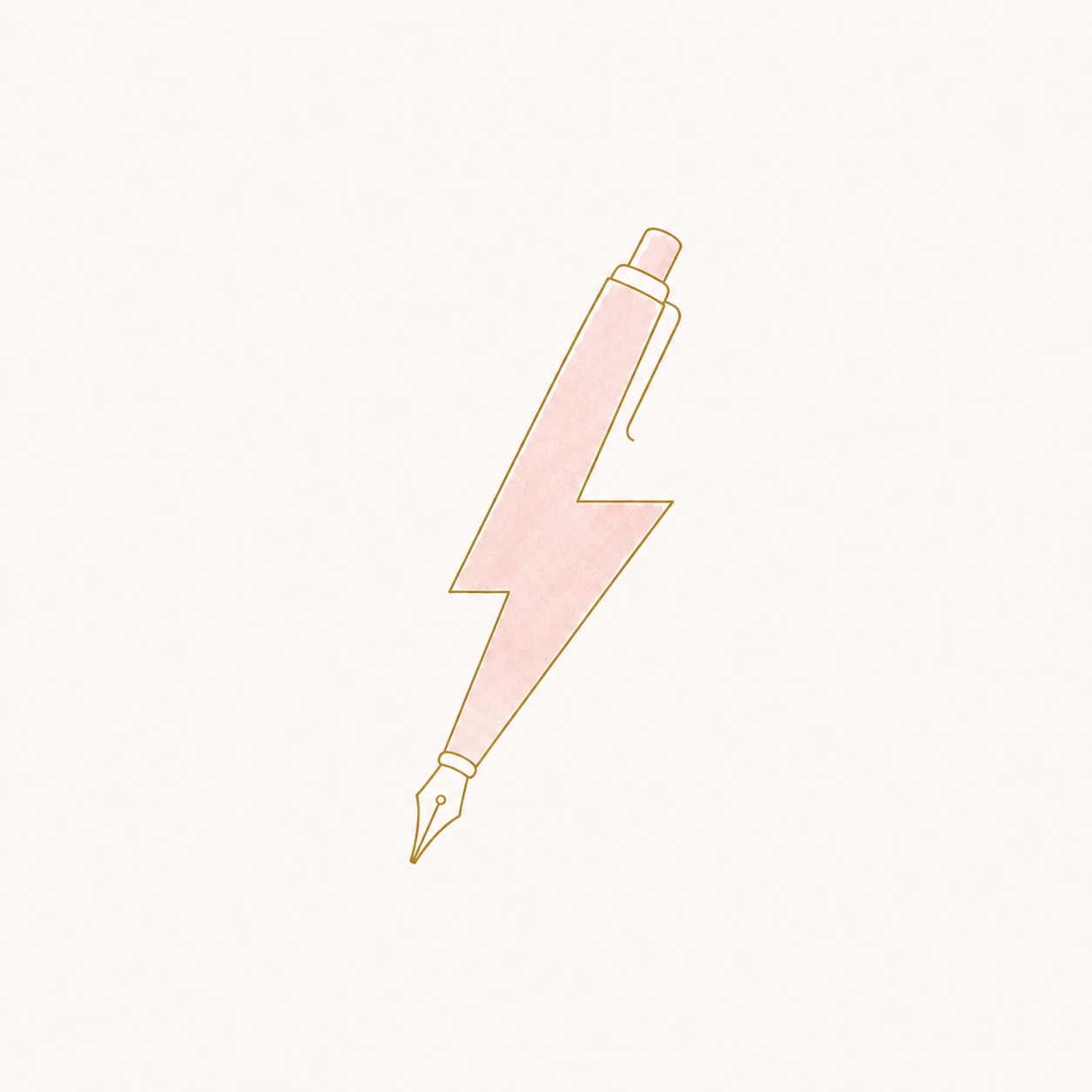 A graphic illustration of a pen with a lightning bolt shape, featuring pink and gold accents.