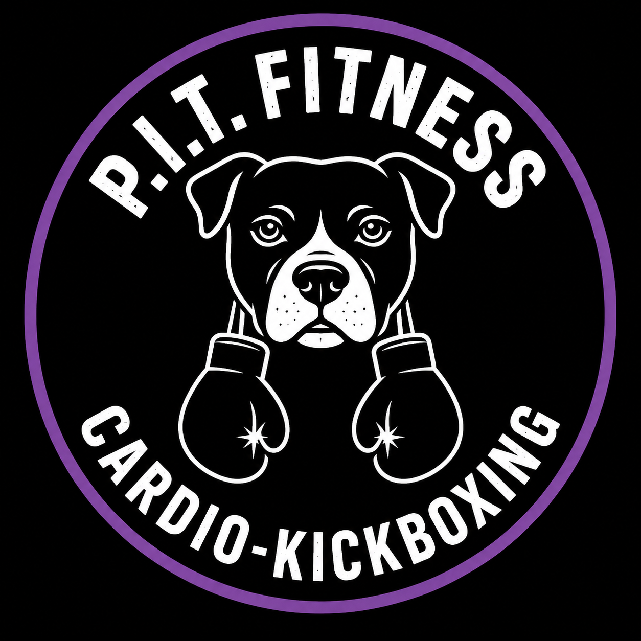 P.I.T. Fitness logo featuring a dog wearing boxing gloves inside a circular design. Cardio kickboxing and fitness training in Fuquay-Varina, North Carolina.