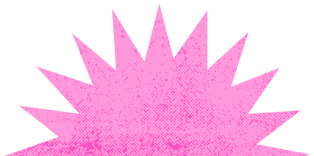 Une forme en étoile rose avec des pointes allongées sur un fond noir.