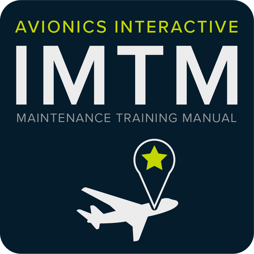 Cover of the AVIONICS INTERACTIVE IM T M maintenance training manual featuring a silhouette of a fighter jet and a location pin with a star, on a dark background.