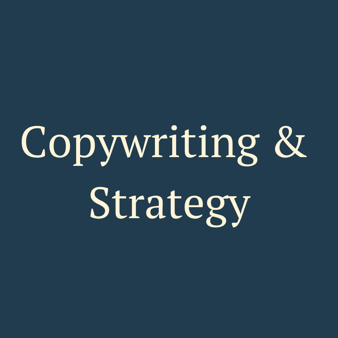 Cover slide with dark blue background and white text titled 'Copywriting & Strategy'