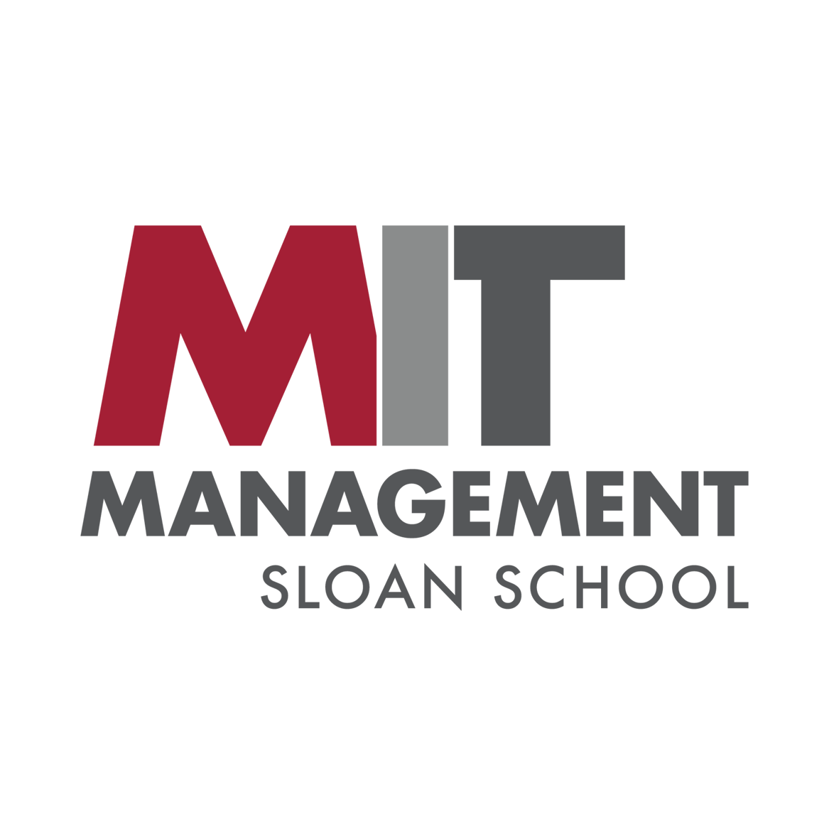 MIT Management Sloan School logo with red, gray, and black text on a black background.