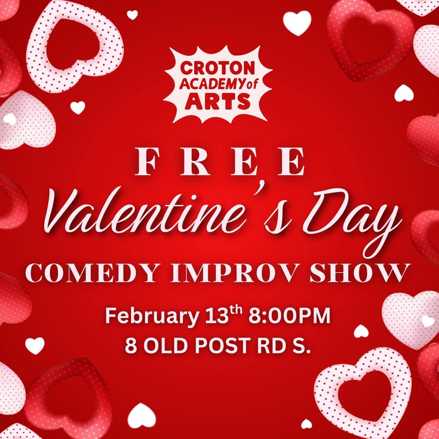 Looking for a laugh this Valentine&rsquo;s season? Come see our FREE comedy improv show this Friday, February 13th at 8:00PM!

#crotonacademy #crotoncommunity #improv #improvshow