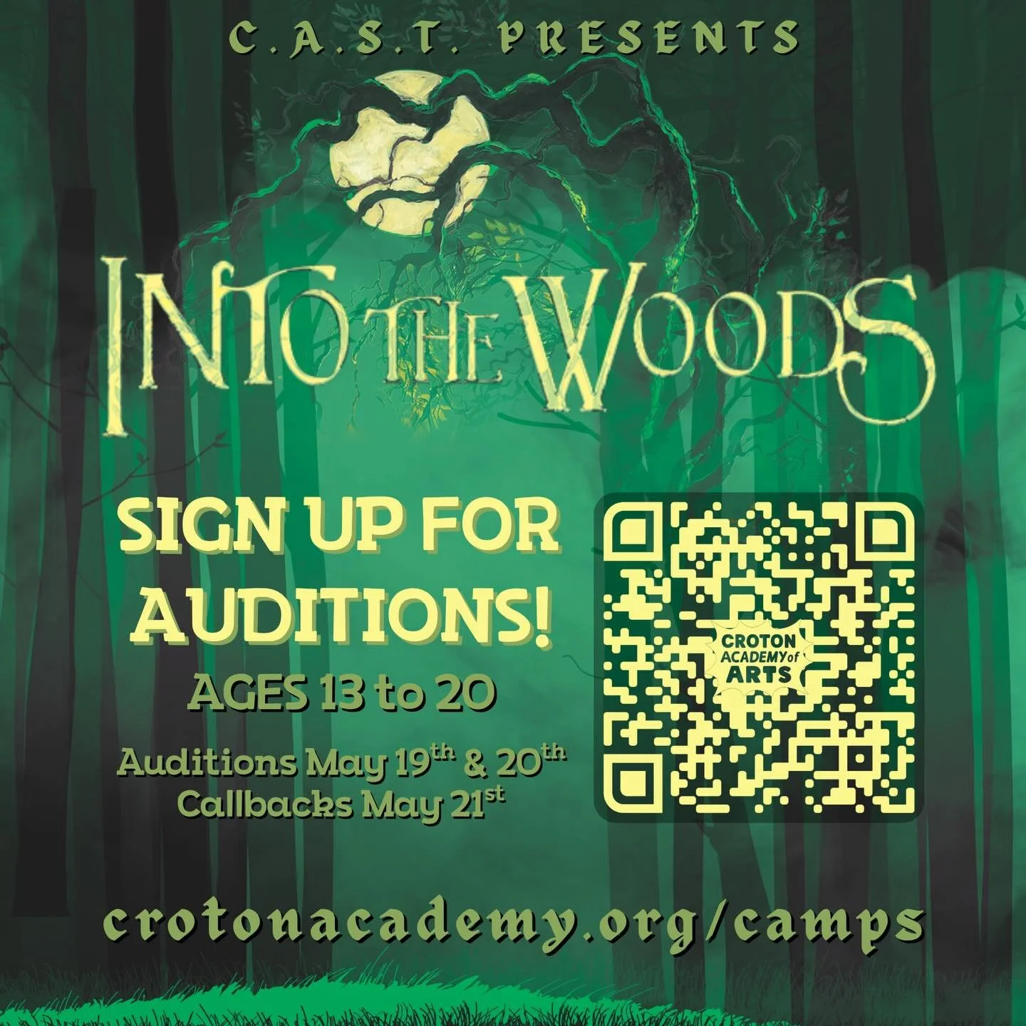 Auditions for Into The Woods are open! You can sign up on our website or scan the QR code directly. We hope to see you in May!

#crotonacademy #intothewoods #teentheatre #teenmusical