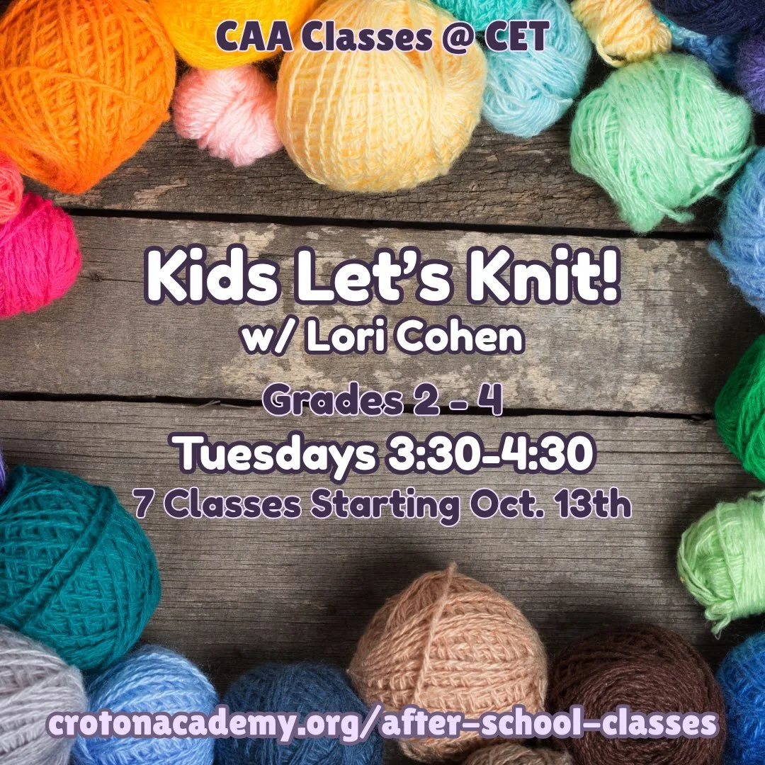Our fall session at CET is open! Knitting classes for students in grades 2 through 4 and origami classes for students in grades 1 through 3. Learn more and sign up on our website!

#crotonacademy #artclassesforkids #cetelementaryschool #crotonschools