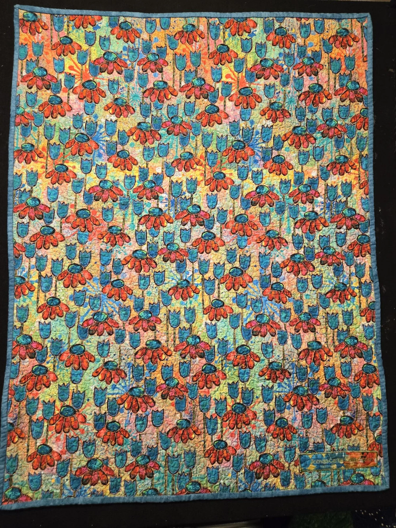(30"x40") Baby Quilt4 Back View.  Distinct, colourful fabric design baby quilt