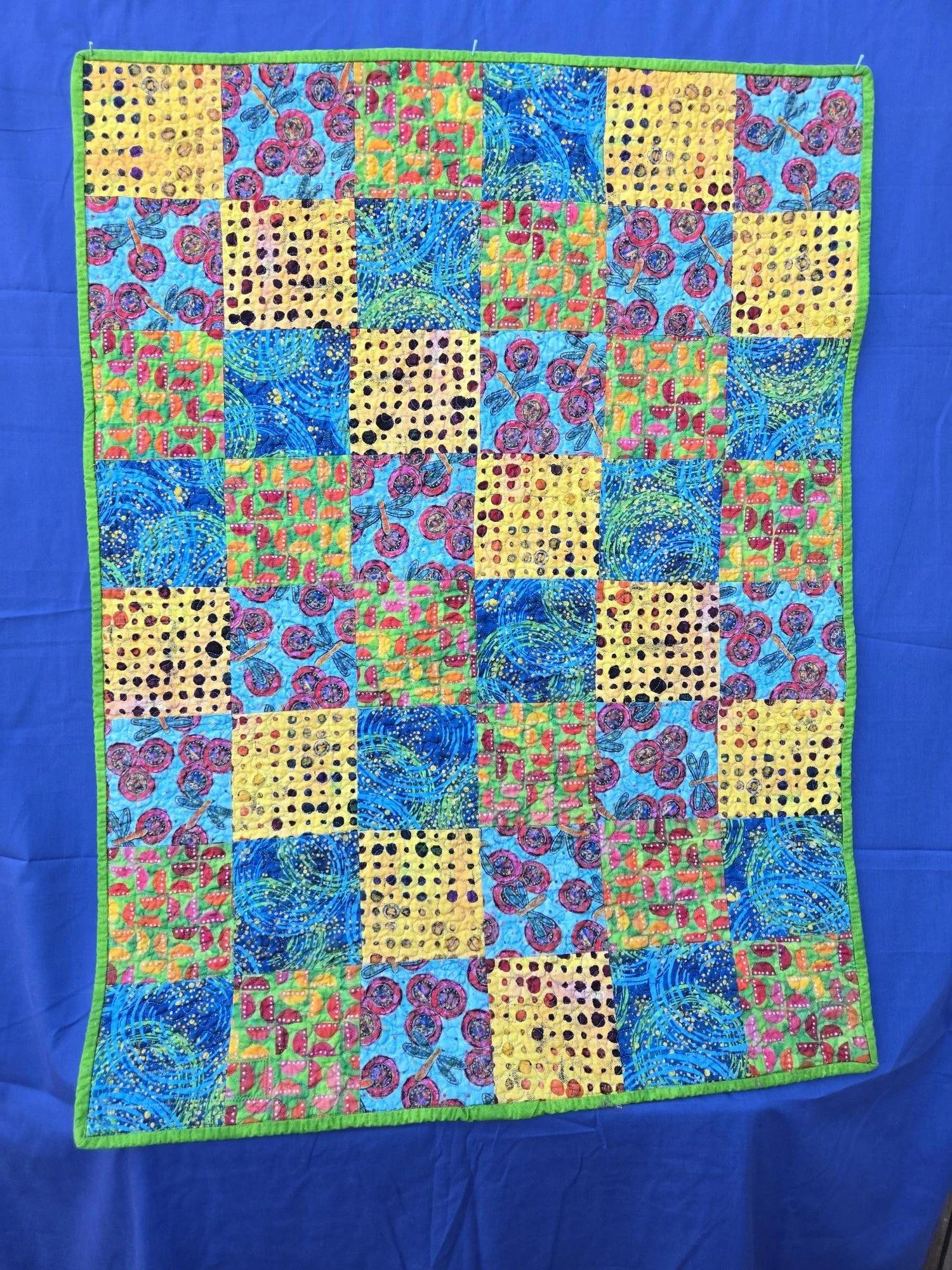 (30"x40") Baby Quilt1 Front View.  Distinct, colourful fabric design baby quilt
$125
