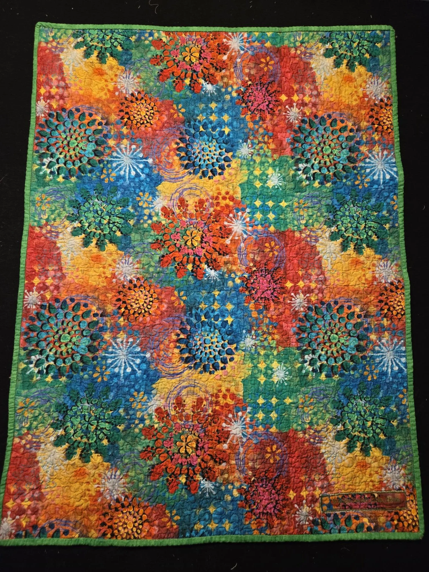 (30"x40") Baby Quilt3 Back View.  Distinct, colourful fabric design baby quilt