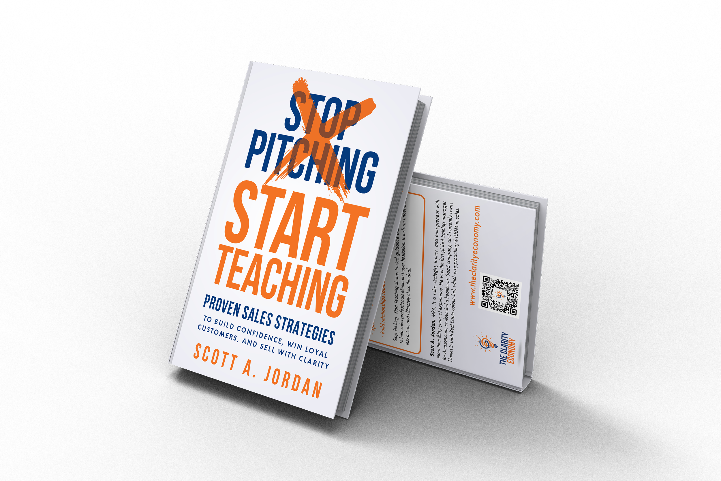 Book titled 'Stop Pitching, Start Teaching' by Scott A. Jordan, with subtitle 'Proven Sales Strategies to Build Confidence, Win Loyal Customers, and Sell with Clarity'.