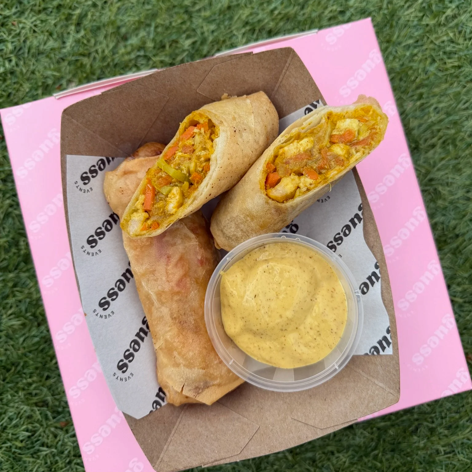 Guess Events exclusive chicken katsu spring rolls, unique evening food for weddings, corporate events, private parties and festivals in Devon and the South West UK