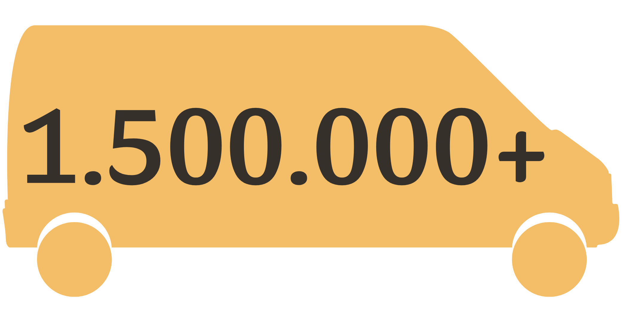 Ein gelbes Symbol eines Busses mit der Aufschrift '1.500.000+' in schwarzer Schrift.