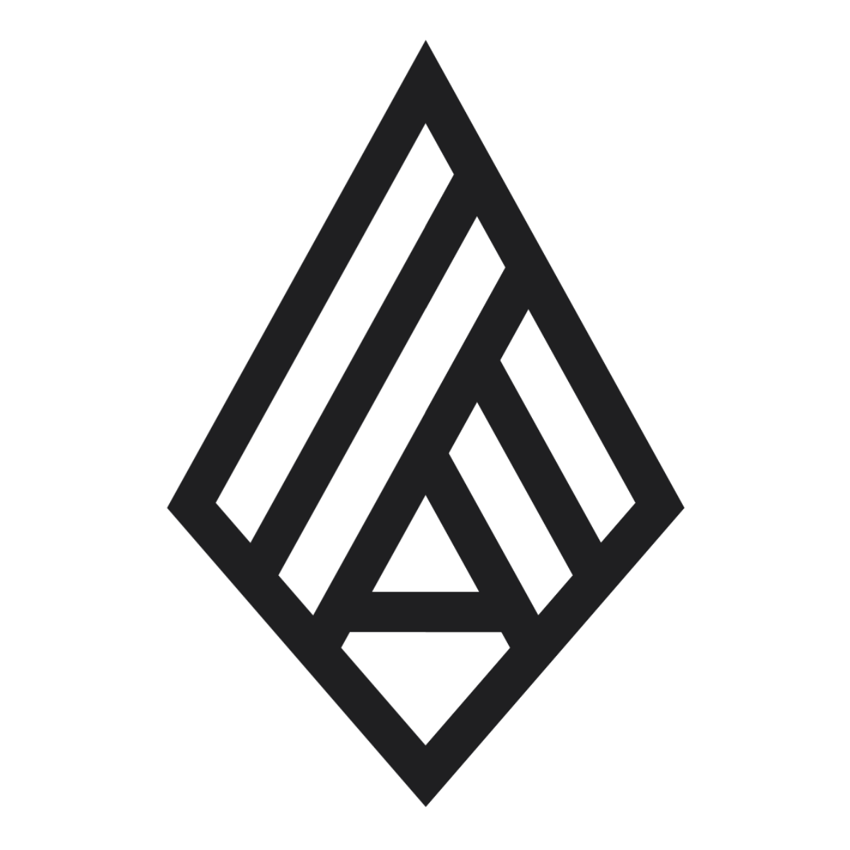 Black geometric logo featuring interconnected lines forming a stylized diamond shape.