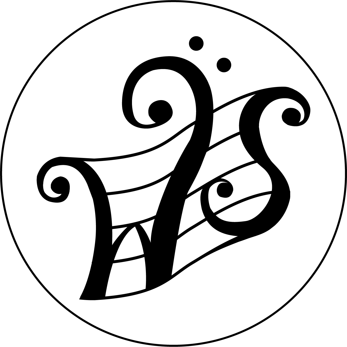 The Waves & Staves logo: a decorative black and white logo with stylized cursive 'S' and 'L' intertwined inside a circular border.