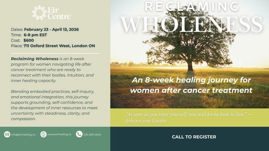 Reclaiming Wholeness is an 8-week program for women navigating life after cancer treatment who are ready to reconnect with their bodies, intuition, and inner healing capacity.