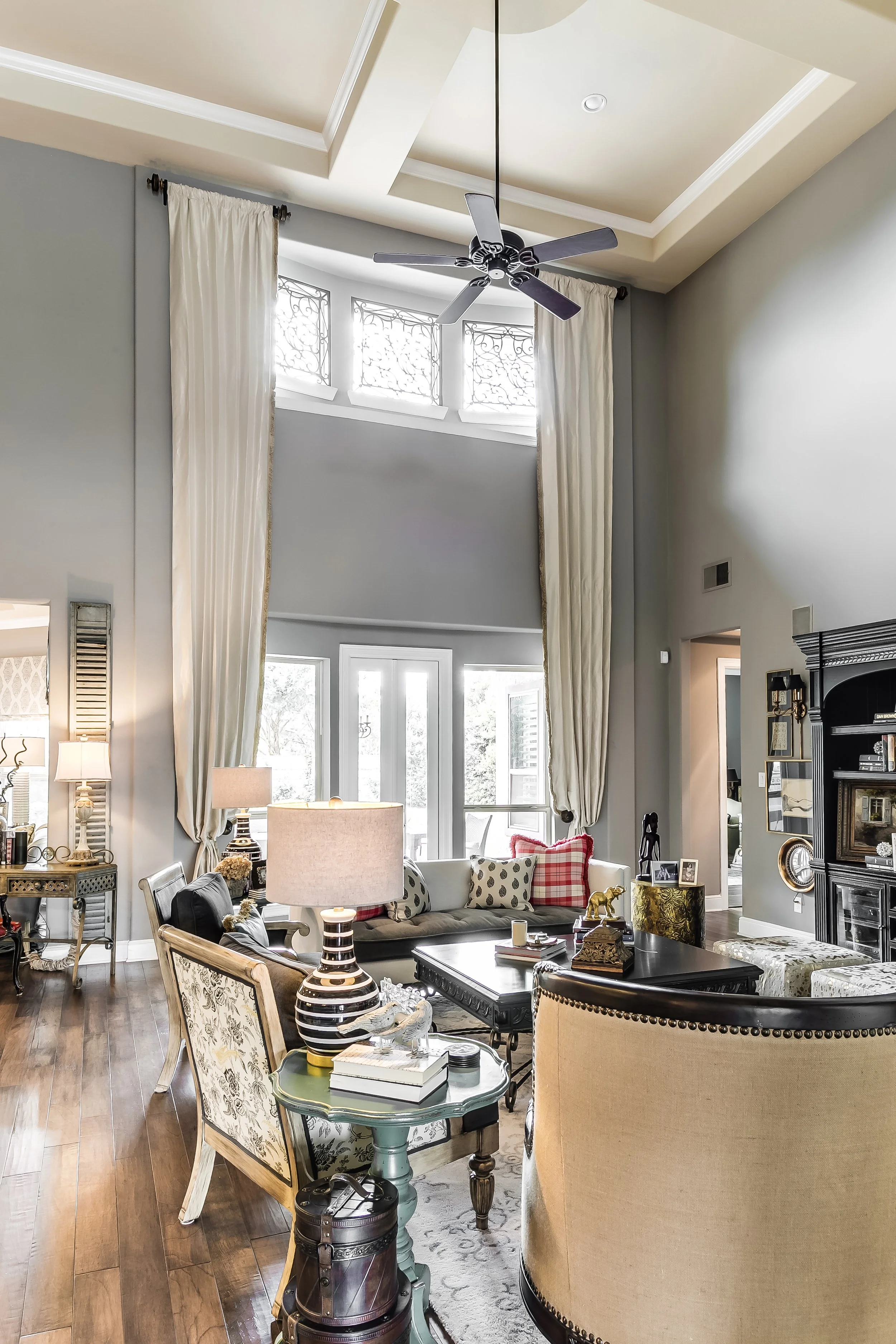 high ceiling custom window treatments