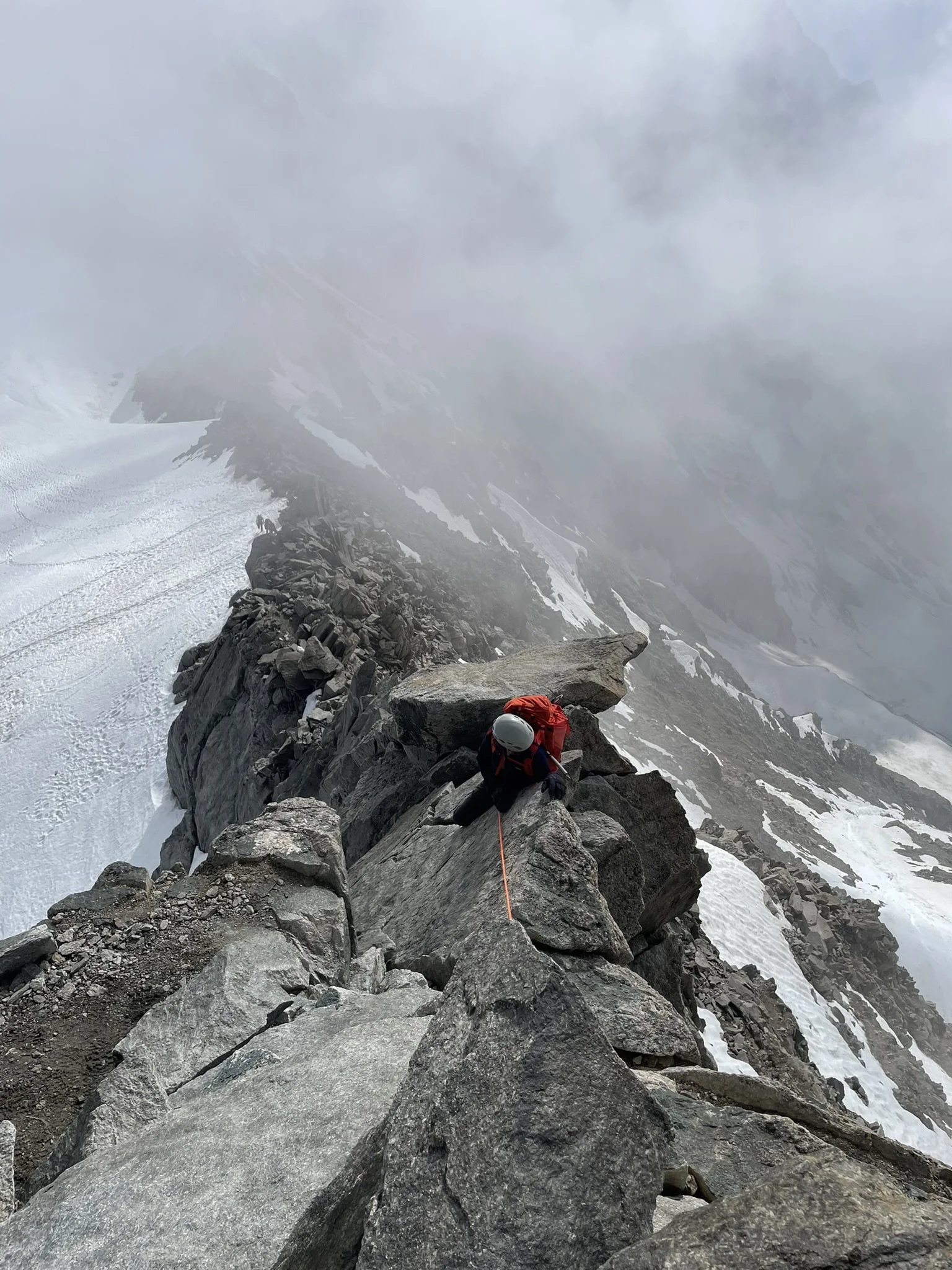 Lia blasting up the Aiguilles Marbrees