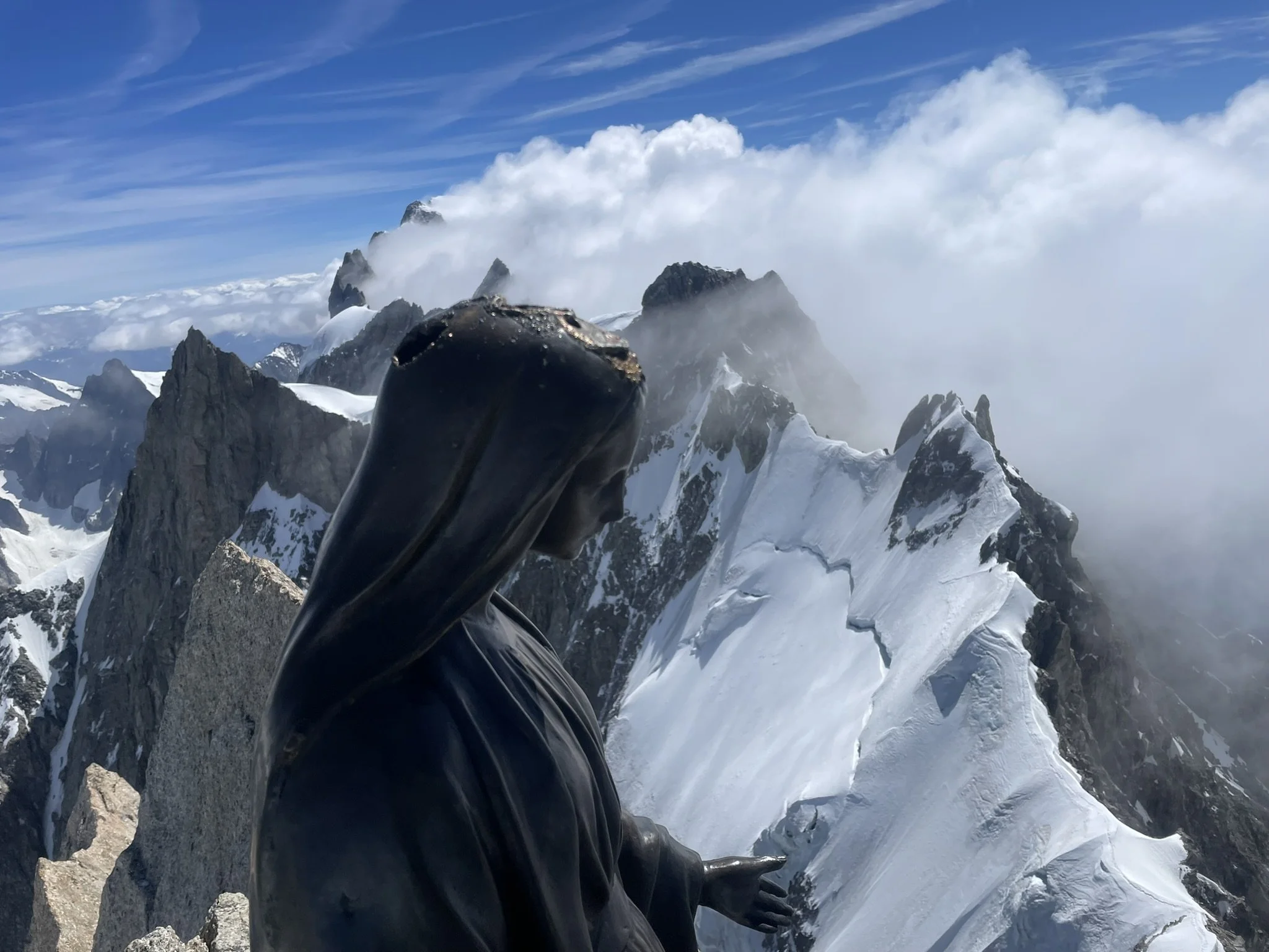 Dent du Geant summit - Mary isn't doing so well after a thunderstorm