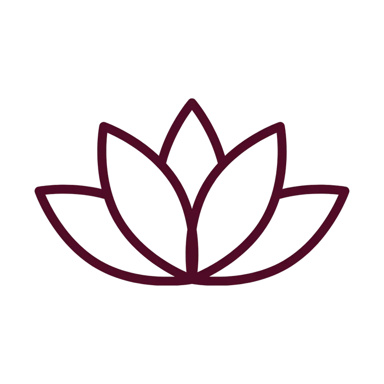 Outline of a lotus flower in dark purple on a black background.