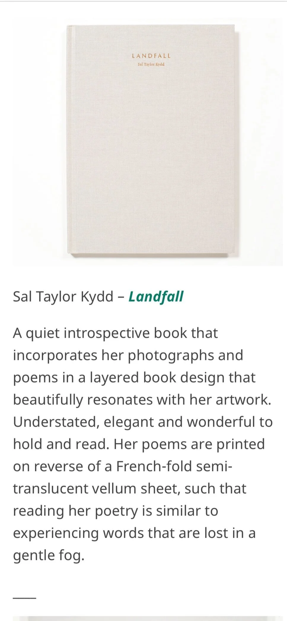 Landfall Selected as Top 12 Books for 2020 by Photobook Journal.